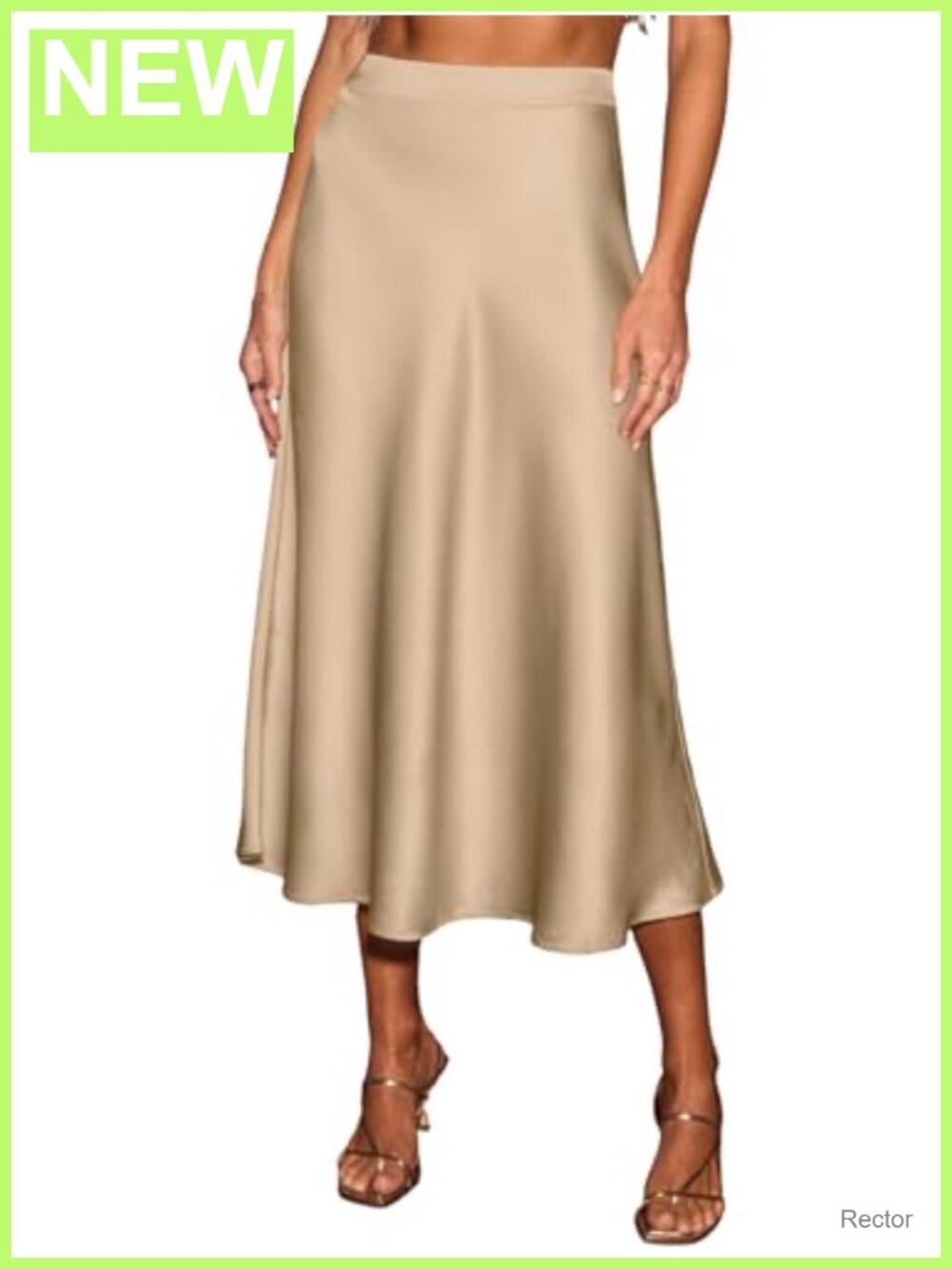 Satin A-Line Midi Skirt High Waist Hidden Zipper Womens
